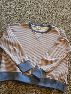 Womens Striped Crewneck Sweatshirt - Blue & Pink